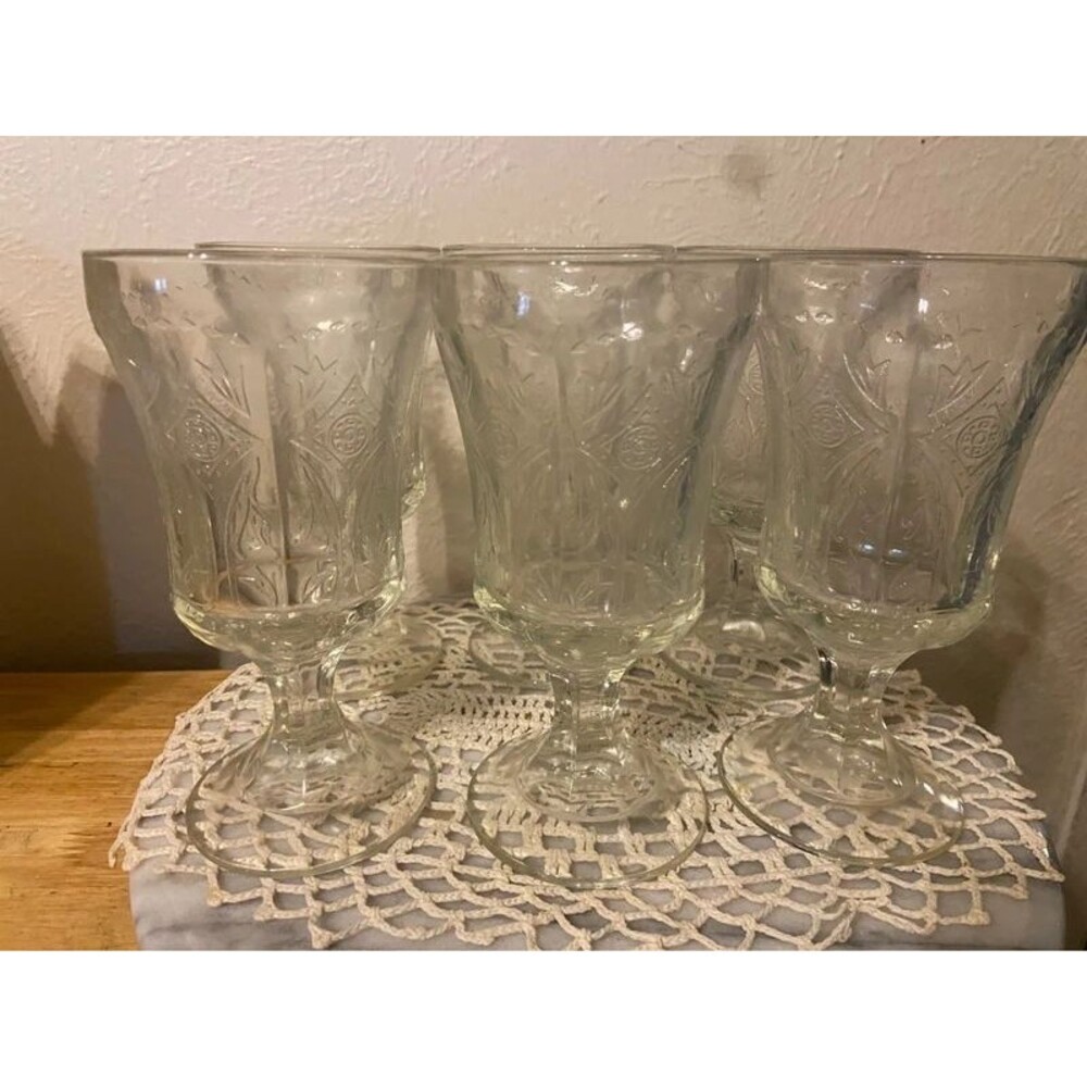 Vintage Indiana Glass Clear Recollection Madrid Water Goblets, 12oz